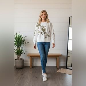 By Anthropologie Fern and Flower Crew Neck Sweatshirt